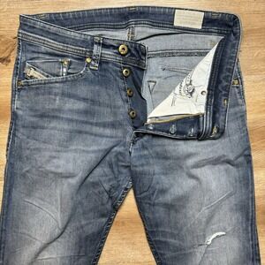Diesel Jeans Men 29x32 (Fits 30x31) Blue Darron Slim Tapered Leg Distress 0834T‎
